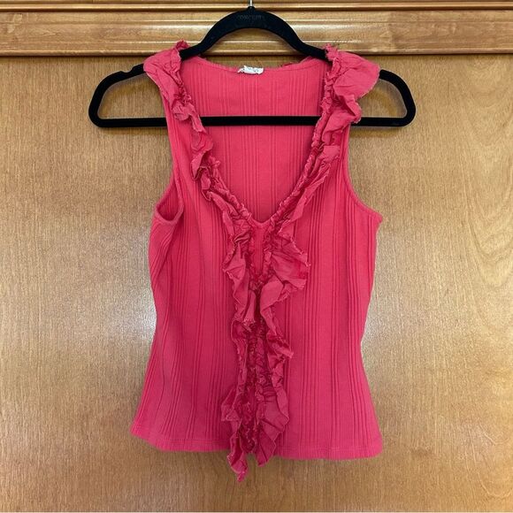 Anthropologie Pilcro V-Neck Ruffle Tank Top in Coral Size Medium Y2K - Picture 1 of 8